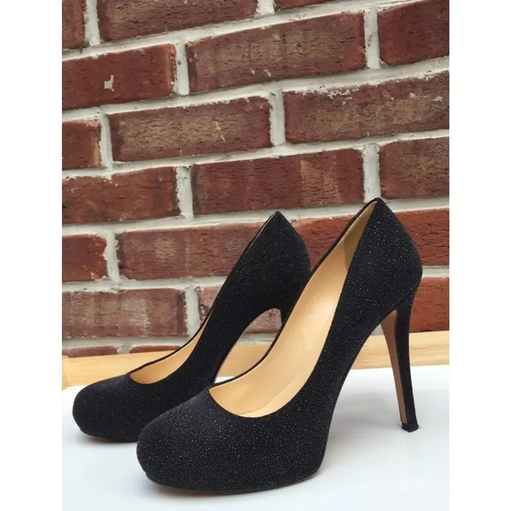 KATE SPADE Sparkly Black Dressy Evening Comfy Heels Pumps Classic 8 ITALY
